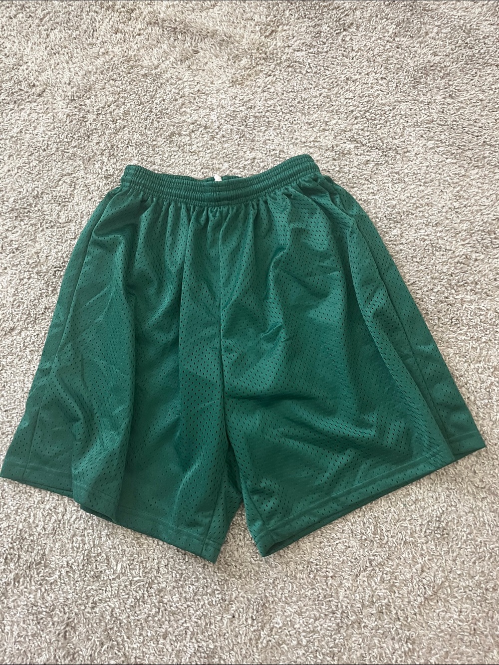 Men's Dark Green Mesh Athletic Shorts with Elastic Waist